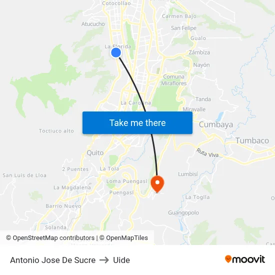 Antonio Jose De Sucre to Uide map