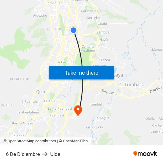 6 De Diciembre to Uide map