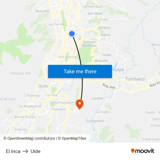 El Inca to Uide map