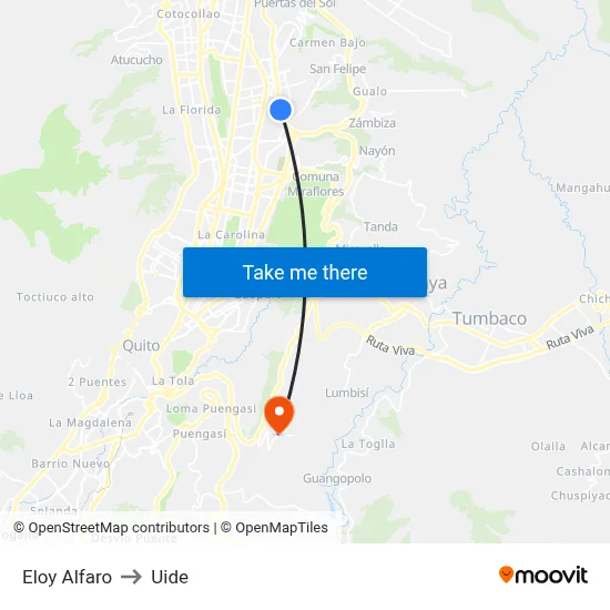 Eloy Alfaro to Uide map