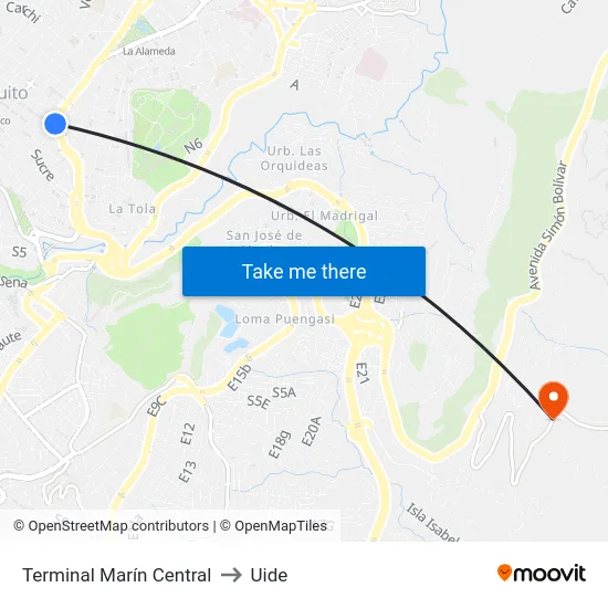 Terminal Marín Central to Uide map
