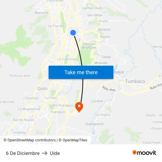 6 De Diciembre to Uide map