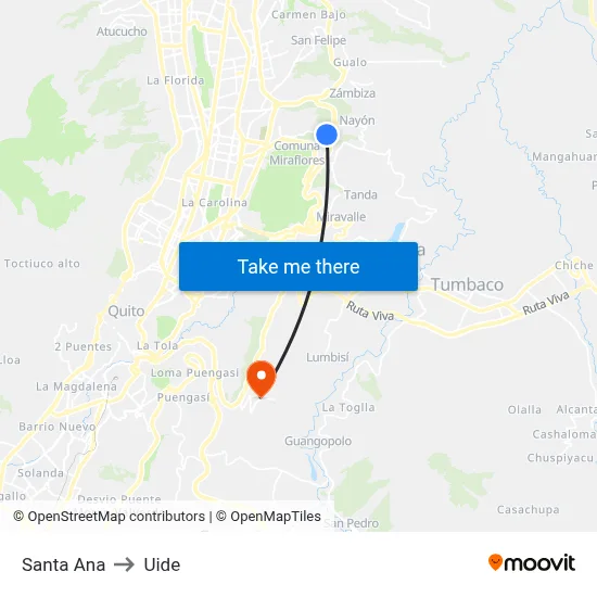 Santa Ana to Uide map