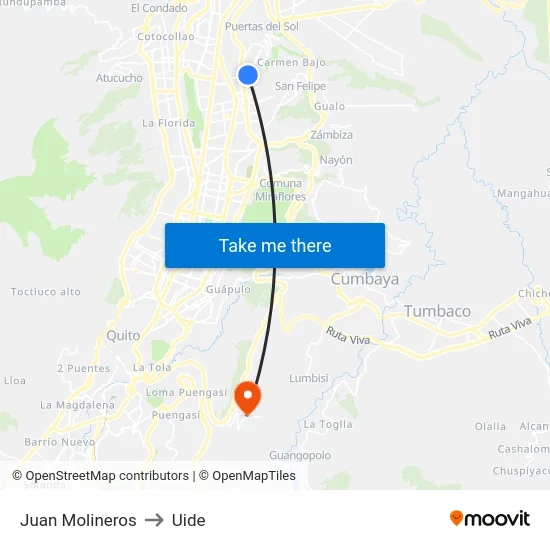 Juan Molineros to Uide map