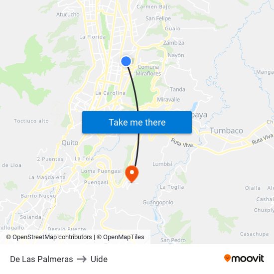 De Las Palmeras to Uide map