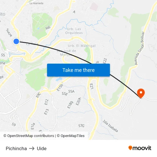 Pichincha to Uide map