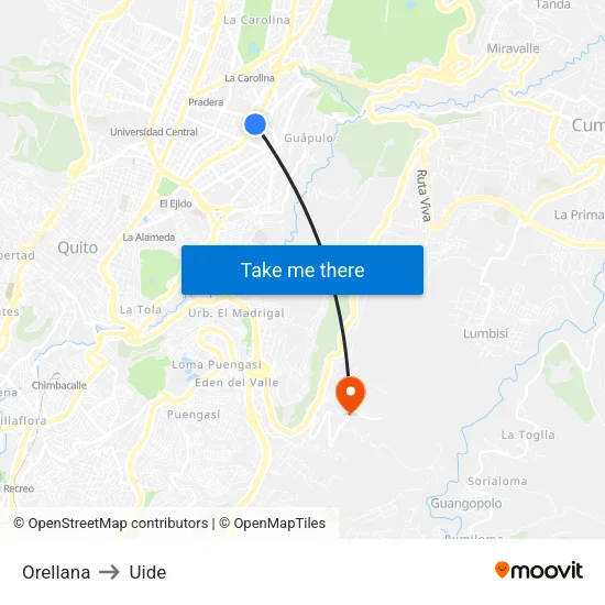 Orellana to Uide map