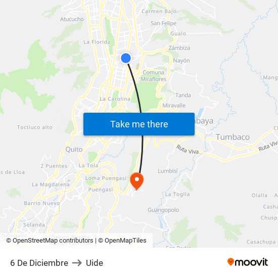 6 De Diciembre to Uide map