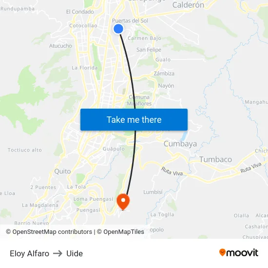 Eloy Alfaro to Uide map