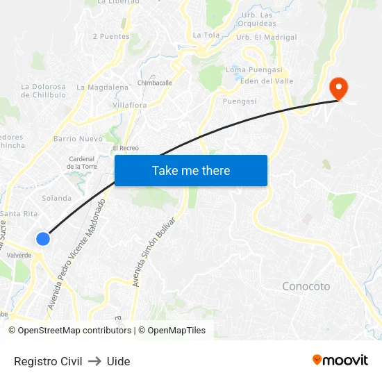 Registro Civil to Uide map