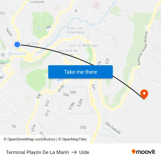 Terminal Playón De La Marín to Uide map