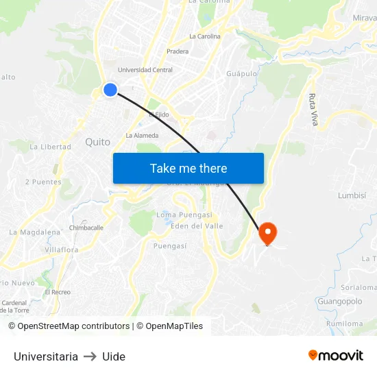 Universitaria to Uide map