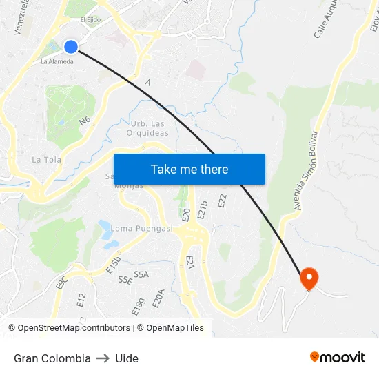 Gran Colombia to Uide map