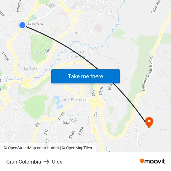 Gran Colombia to Uide map