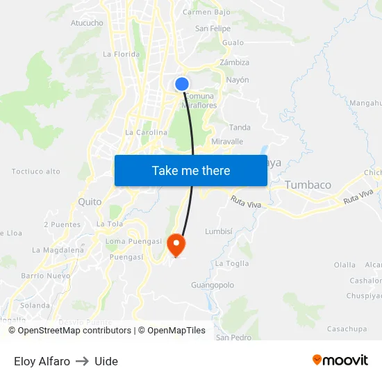 Eloy Alfaro to Uide map