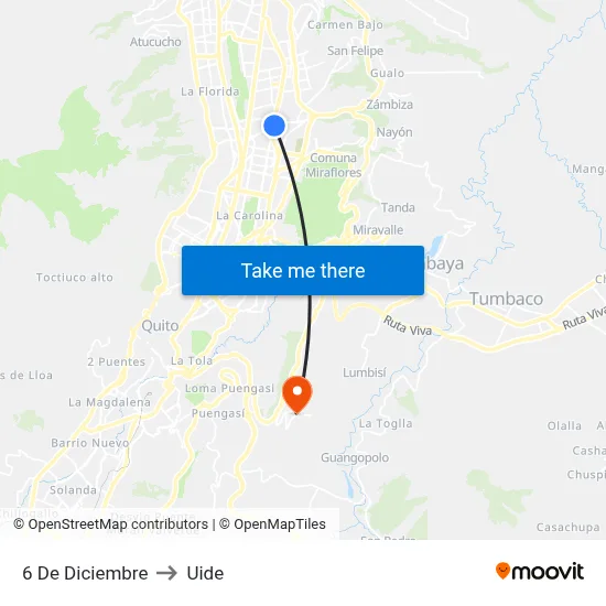 6 De Diciembre to Uide map