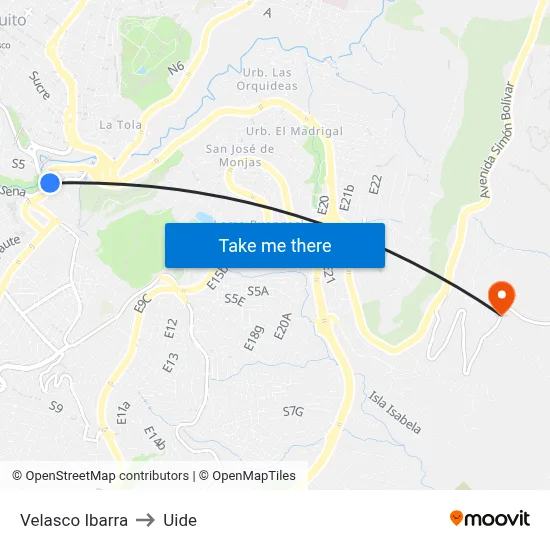 Velasco Ibarra to Uide map