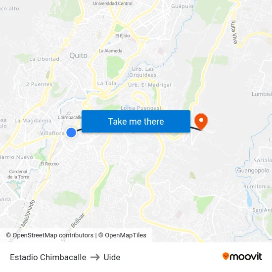 Estadio Chimbacalle to Uide map