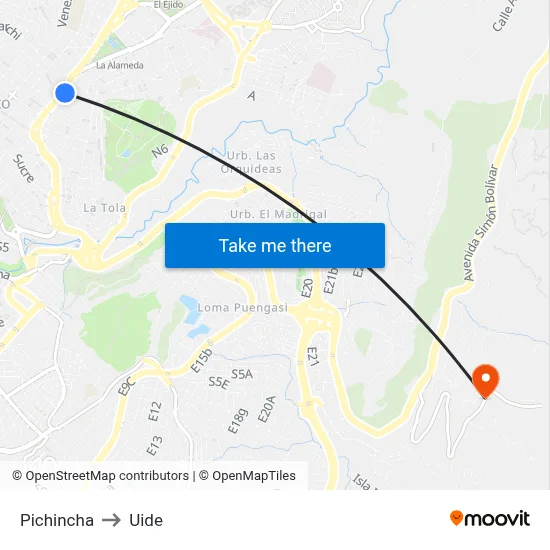 Pichincha to Uide map
