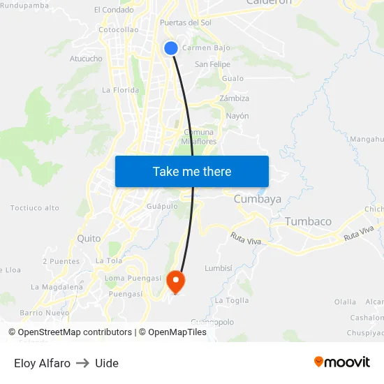 Eloy Alfaro to Uide map