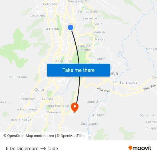 6 De Diciembre to Uide map