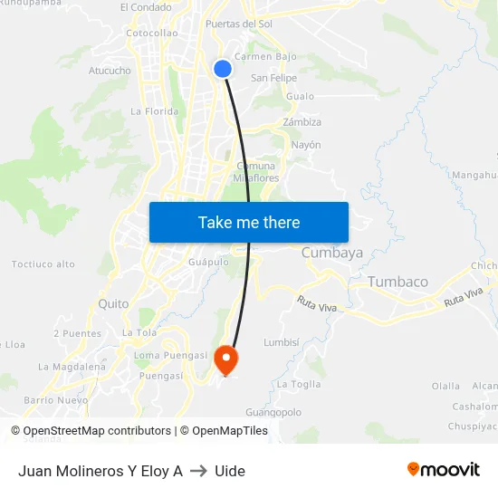 Juan Molineros Y Eloy A to Uide map