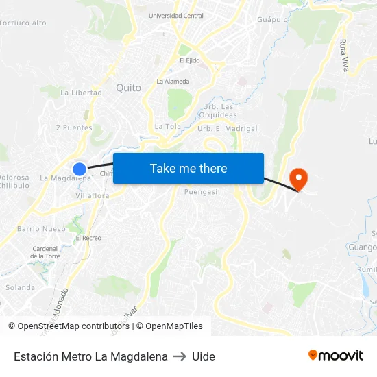 Estación Metro La Magdalena to Uide map