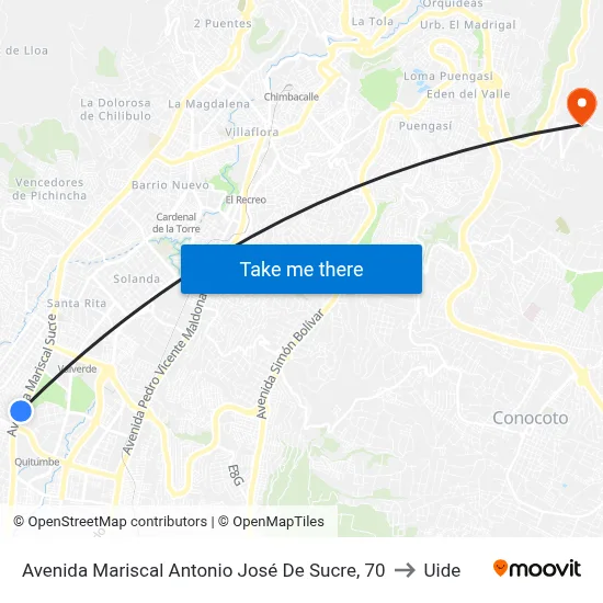 Avenida Mariscal Antonio José De Sucre, 70 to Uide map