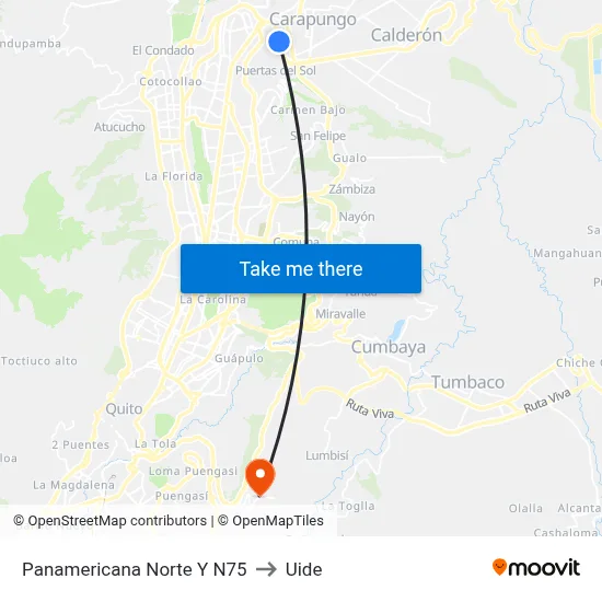 Panamericana Norte Y N75 to Uide map