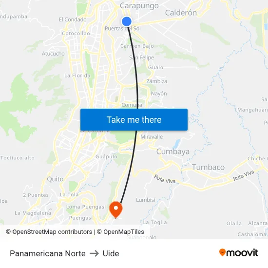 Panamericana Norte to Uide map