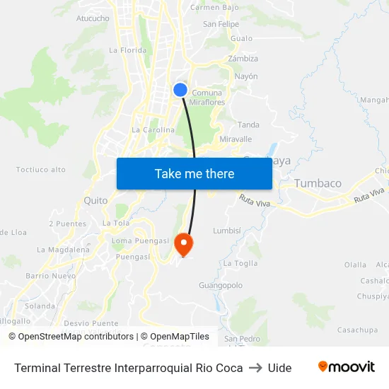 Terminal Terrestre Interparroquial Rio Coca to Uide map