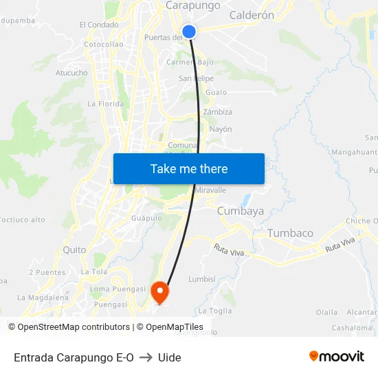 Entrada Carapungo E-O to Uide map