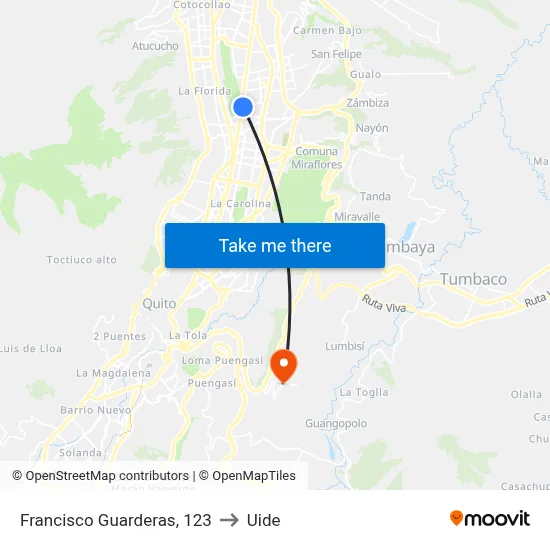 Francisco Guarderas, 123 to Uide map