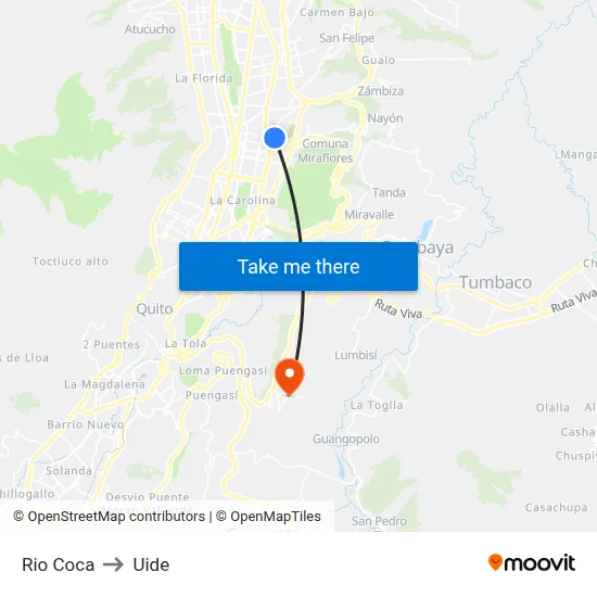 Rio Coca to Uide map