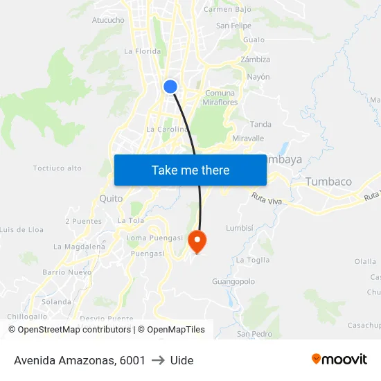 Avenida Amazonas, 6001 to Uide map