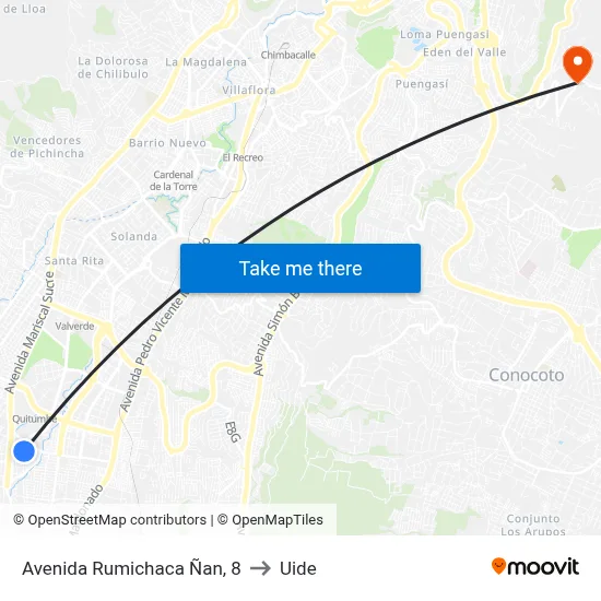 Avenida Rumichaca Ñan, 8 to Uide map