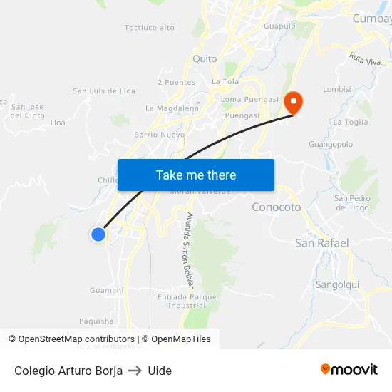 Colegio Arturo Borja to Uide map