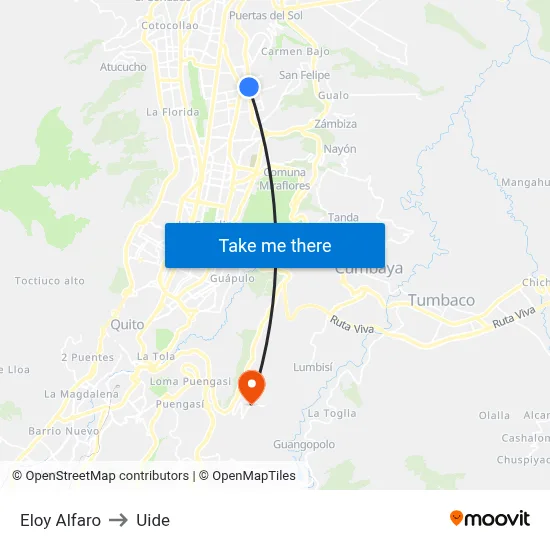 Eloy Alfaro to Uide map