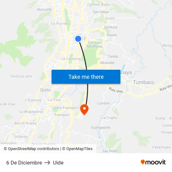 6 De Diciembre to Uide map