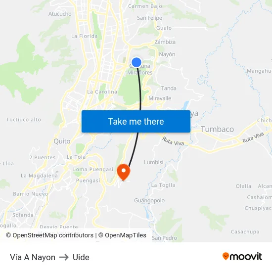 Vía A Nayon to Uide map