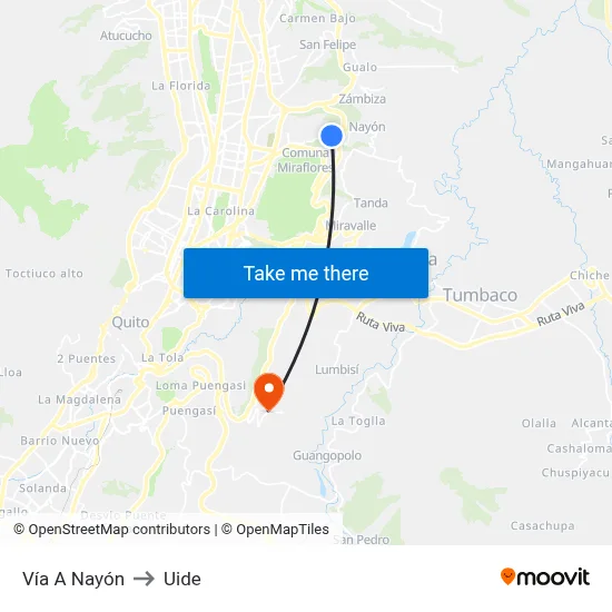 Vía A Nayón to Uide map