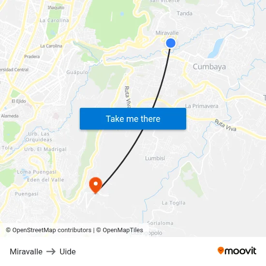 Miravalle to Uide map