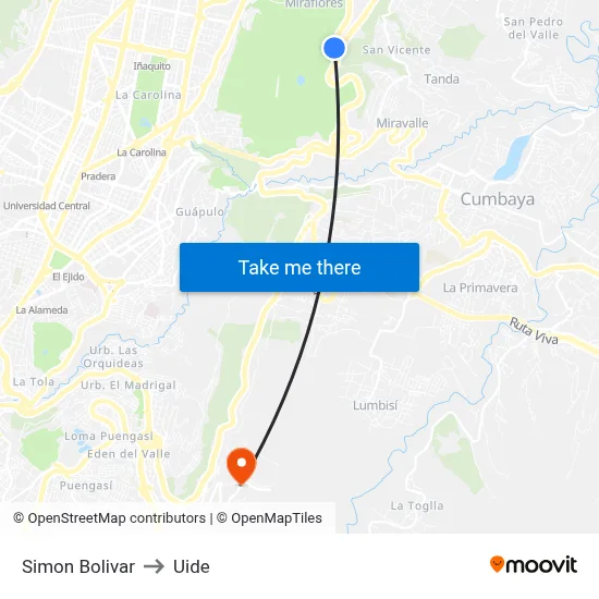 Simon Bolivar to Uide map