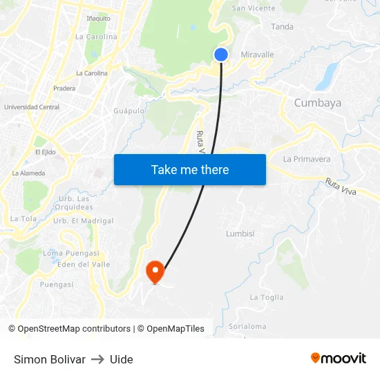 Simon Bolivar to Uide map