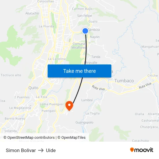 Simon Bolivar to Uide map