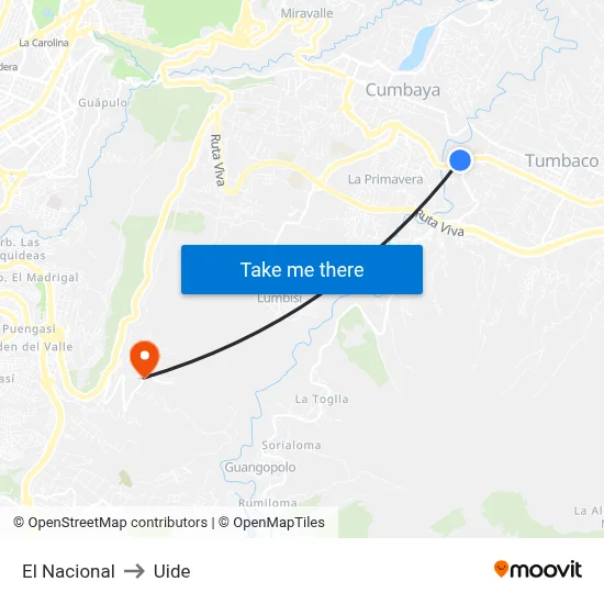 El Nacional to Uide map