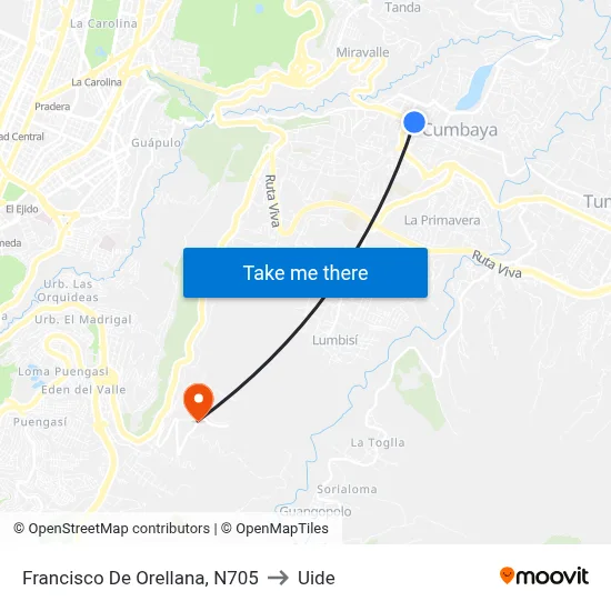 Francisco De Orellana, N705 to Uide map