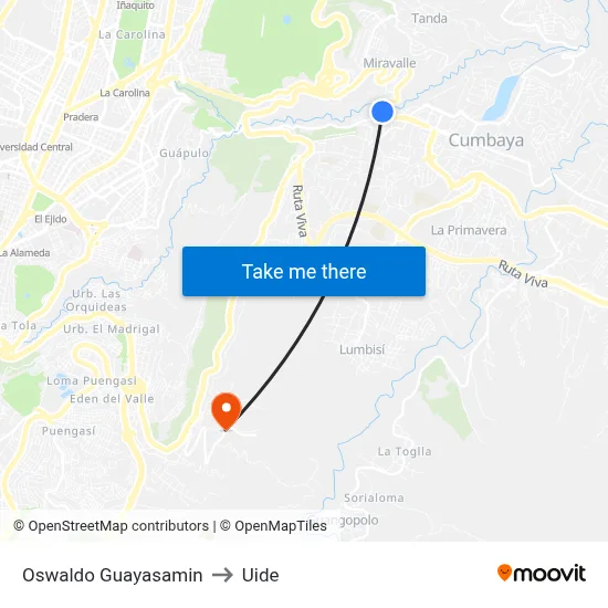 Oswaldo Guayasamin to Uide map