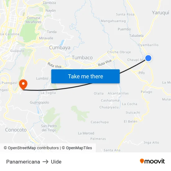 Panamericana to Uide map