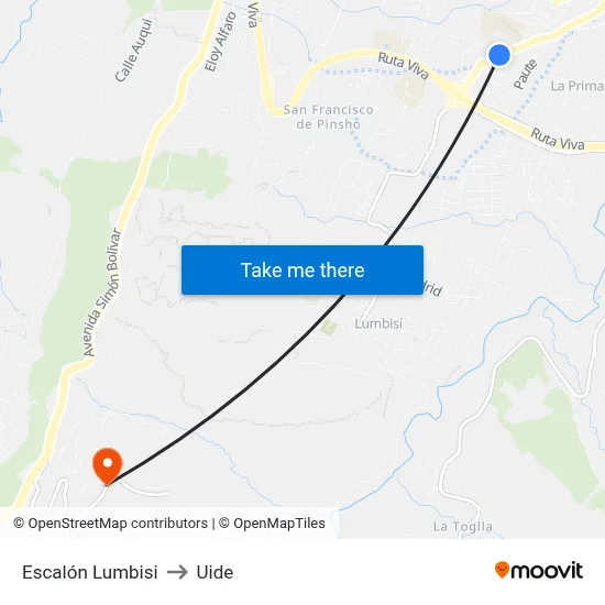 Escalón Lumbisi to Uide map